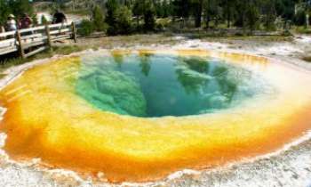 2044 | Yellowstone - Cratère - Le Park de Yellowstone, 8.800km2, situé aux USA, dans les Montagnes Rocheuses. Une de ses particularités : ses nombreux cratères d'eaux chaudes, ses geysers brûlants, résultat d'une formidable et brutale irruption volcanique très ancienne.
