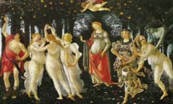 2591 | Botticelli - Primavera - Le Printemps, par Bottecilli, peint en 1482. Une fresque de taille imposante pour des appartements privés, commandée par Laurent le Magnifique, grand amateur d'art. Un style qui se démarque par la grâce et l'élancement des personnages, qui font référence aux dieux Grecs.