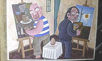 5624 | une vitrine dans Prague - Picasso et Dali représentés par un troisième artiste qui ne manque pas d'humour mais qui a tout compris