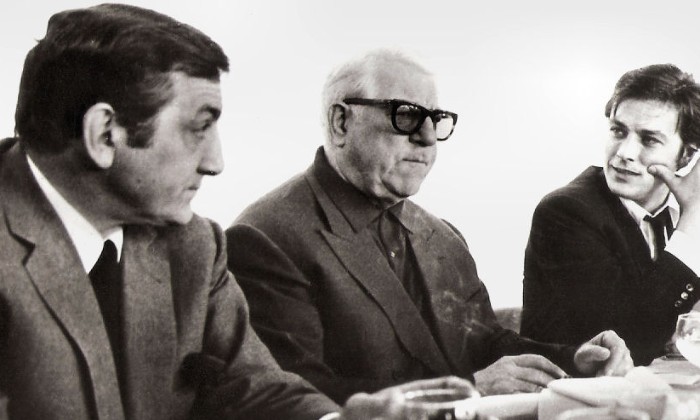 puzzle Ventura Gabin Delon, Lino Ventura, Jean Gabin, Alain Delon, dans le Clan des Siciliens d'Alain Verneuil en 69......particularité de ce film c'est qu'il n'y a aucune scène où sont réunis les trois acteurs en même temps,