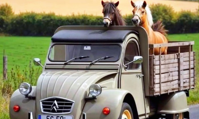 puzzle deux chevaux dans une 2 CV, 